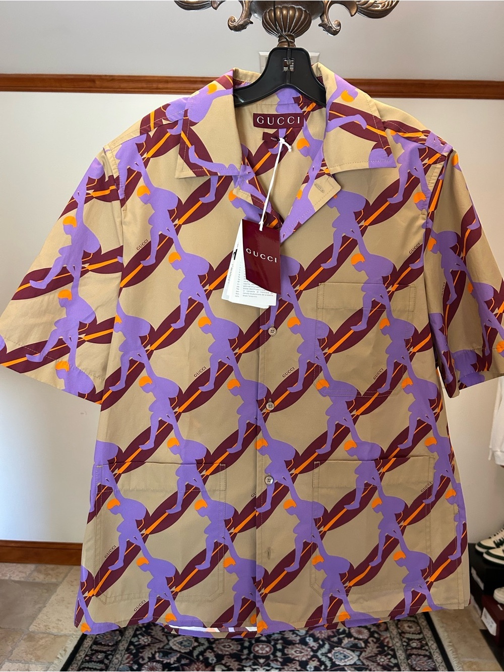 Men's Gucci "twisted print" Poplin bowling shirt size 46/small made in Italy